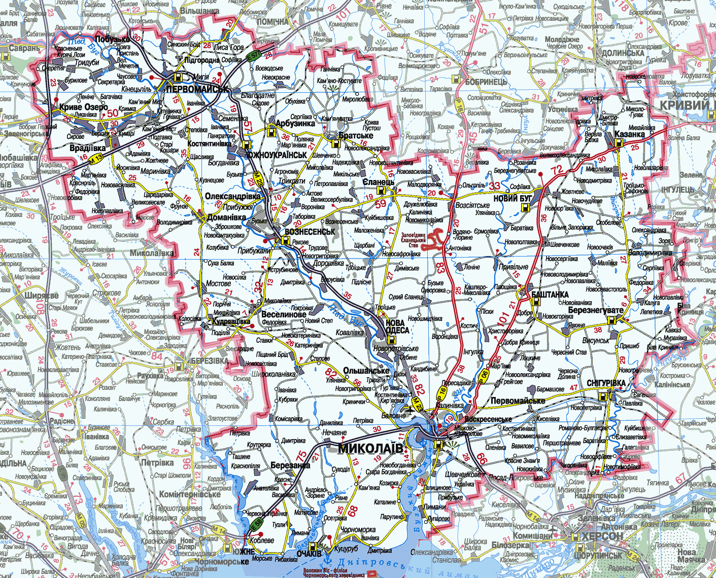 Карта Николаевской области, Украина